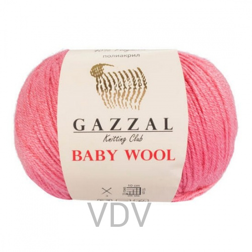 828 Пряжа GAZZAL Baby Wool (10х50 г/175 м) 40% мериносова вовна, 20% кашемір, 40% п/а (рожевий)