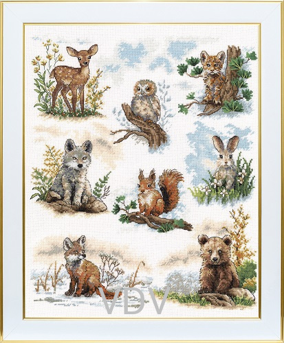 КВ М-0324 "Лісова малеча" (вишита картина муліне ДМС) 30х37 см