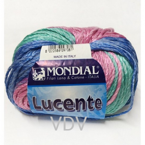 284 Пряжа Mondial Lucente (50 г /90 м) 50% бавовна, 50% віскоза, рожево-блакитно-м'ятний