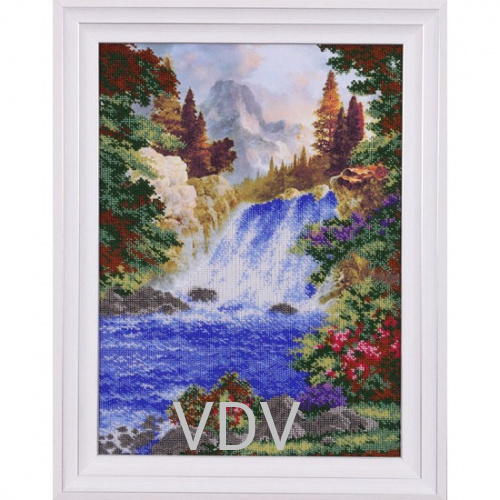 КВ Т-0359 "Гірський водоспад" (вишита картина бісером Preciosa (Чехія) 33х44 см