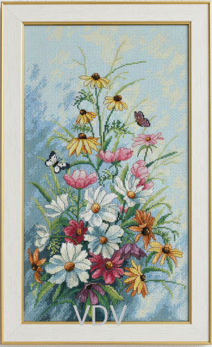 М-0270 "Літній ранок" (набір для вишивання муліне ДМС) 20х40 см ч/б. схема. Вишивка Квіти.