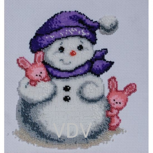 Т-0055 "Сніговичок в фіолетовій шапочці" (схема для вишивання бісером) 21x23 см
