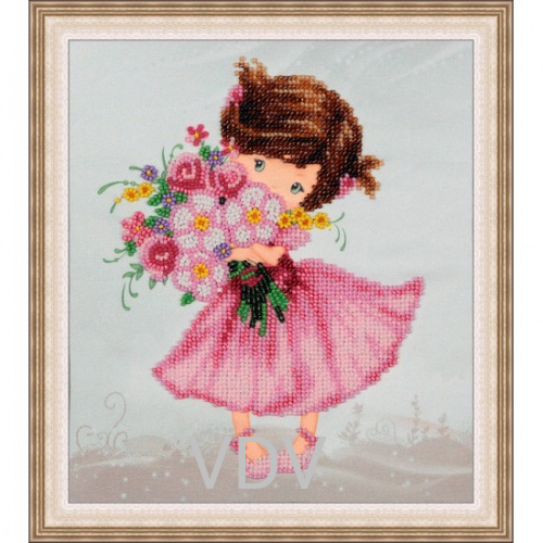 КВ Т-0782 "Дівчинка з букетом" (вишита картина бісером Preciosa (Чехія) 18х21 см