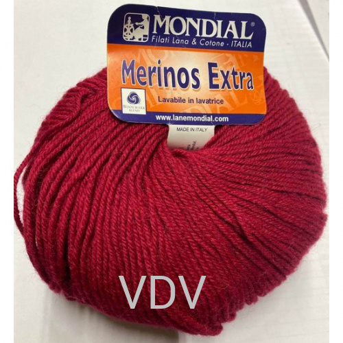Пряжа Mondial Merinos Extra (100 г/245 м) 50% вовна, 50 п/с, червоний