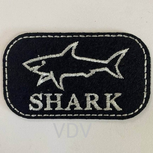 ТА-0367 "SHARK акула 101" 70х40 мм чорний фетр біла нитка (уп. 5 шт)